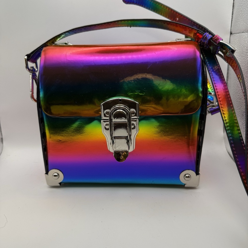 Current Mood 90's Rainbow Buckle Hard Case Purse Dolls Kill Silver Studs